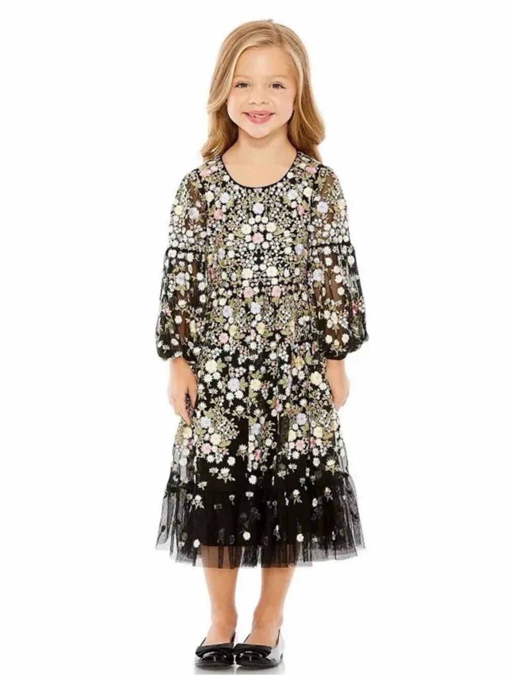 Mac Duggal Girls Floral Embroidered Dress - Black - 10 - New with tags